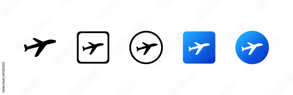 Airplane icons. Different styles, airplane icons. Vector icons
