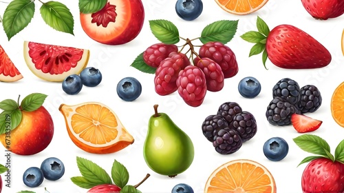 Fruit Set. Illustration. White Background. Generative AI