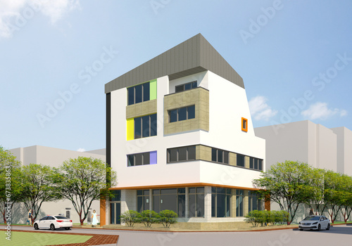 residential building in the city, building in the city, rendering of a modern complex building  © Daniel