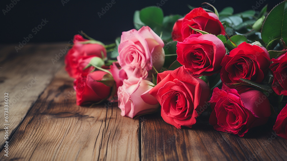 roses set on a wooden floor..