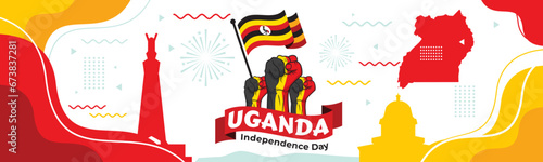 Uganda flag design. Waving Uganda flag made of satin or silk fabric. Vector Illustration.

