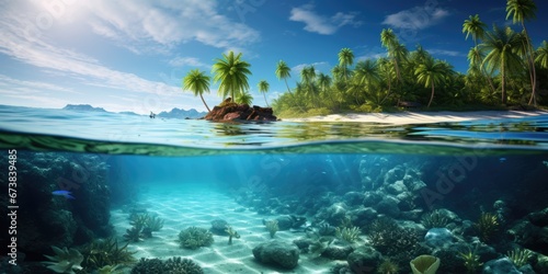 Beautiful underwater view of tropical island beach in Summer. Summer vacation concept. © rabbit75_fot