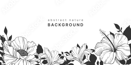 Botanical line background with flowers and leaves vector image