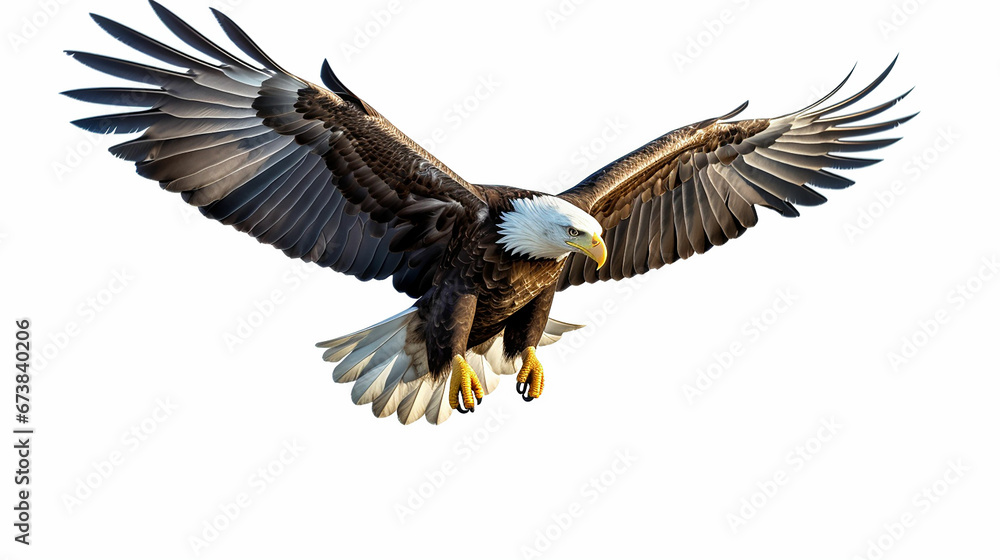 American eagle flying gracefully on a white background. Made with generative ai American eagle flying gracefully on a white background. Made with generative ai
