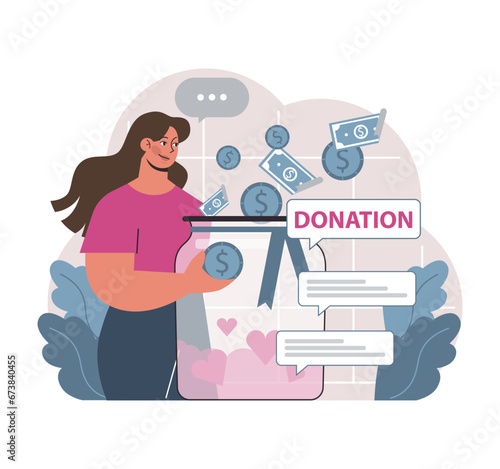 Charity and charitable foundation. Help for people in need. Humanitarian aid, donations, volunteers or Non-governmental, nonprofit organizations support. Flat vector illustration