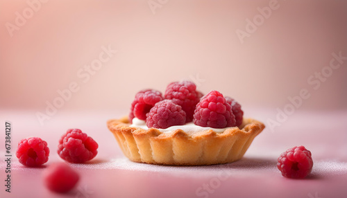 Raspberry one tartlet with cream filling isolated on soft background 