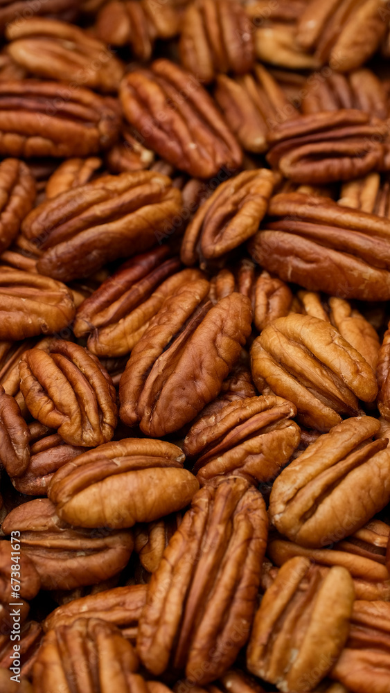 Fresh organic pecan nuts, close up Fresh organic pecan nuts, close up