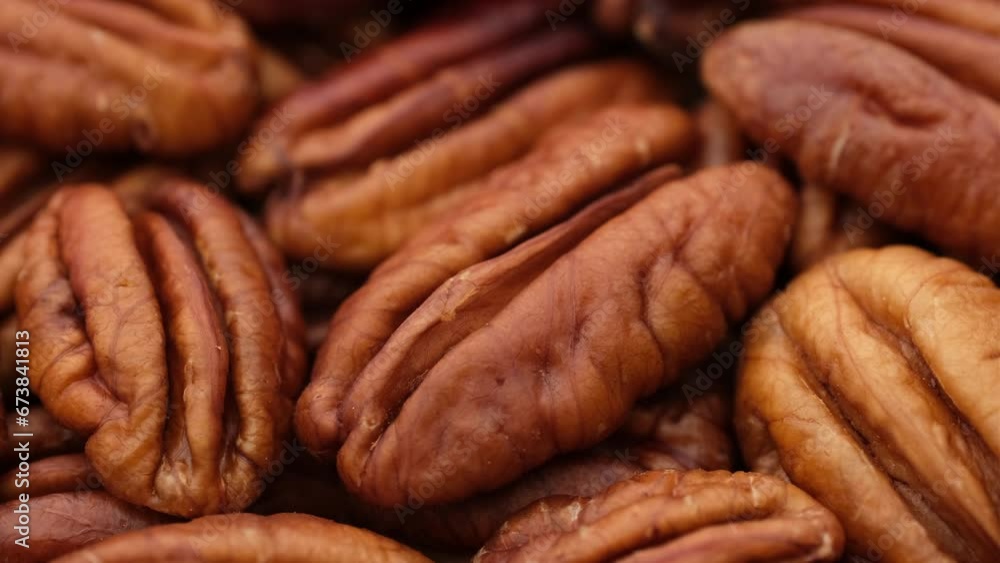 Extreme macro pecan nuts, rotation Extreme macro pecan nuts, rotation
