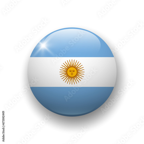 Realistic glossy button with flag of Argentina. 3d vector element with shadow underneath. Best for mobile apps, UI and web design.
