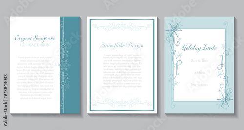 A set of elegant snowflake invitations in teal and white 