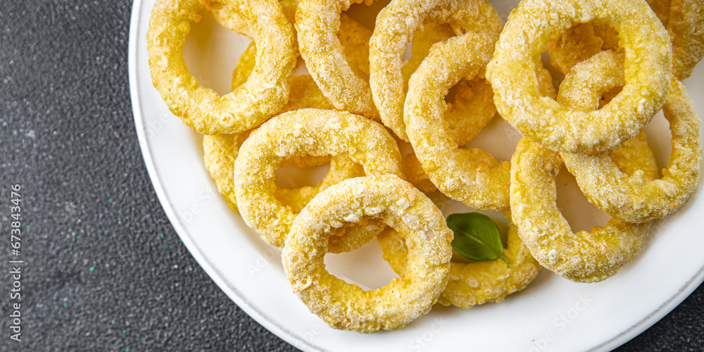 onion rings batter deep fryer tomato sauce fast food eating cooking appetizer meal food snack on the table copy space food background rustic top view onion rings batter deep fryer tomato sauce fast food eating cooking appetizer meal food snack on the table copy space food background rustic top view