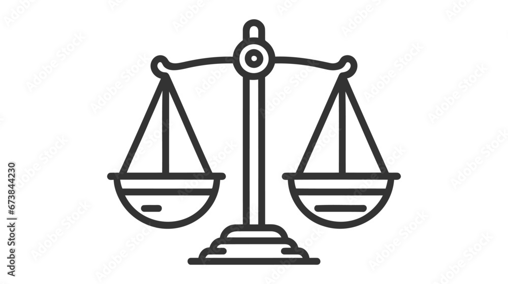 A black and white vector icon of a traditional balance scale A black and white vector icon of a traditional balance scale