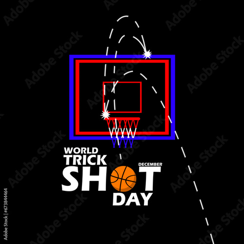 The basketball enters the ring using a trick shot style, with bold text on black background to celebrate World Trick Shot Day on December