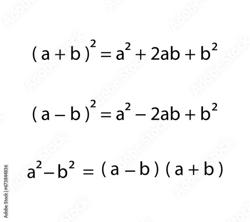 Remarkable identity in mathematic. Study content for math students. Vector illustration.