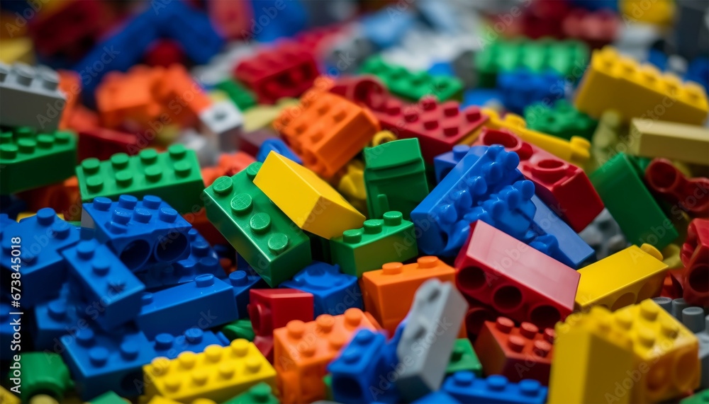 Set of brick block building toys 3d isometric illustration for children. Colorful bricks toy. Part and piece for decorative design and creative game. Copy space colorful background Set of brick block building toys 3d isometric illustration for children. Colorful bricks toy. Part and piece for decorative design and creative game. Copy space colorful background