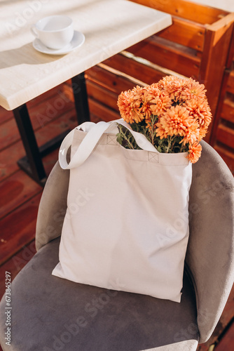 Eco friendly white cotton tote bag mock up for your design.