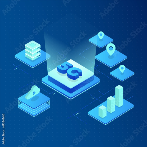 Digital 5g fifth generation technology illustration collection