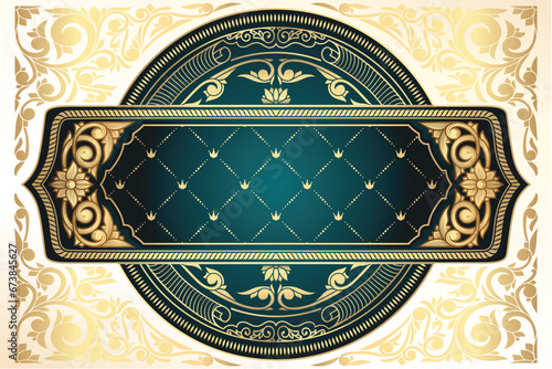Golden ornate floral decorative emblem card