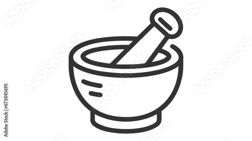 Black outlined vector illustration of a mortar and pestle
