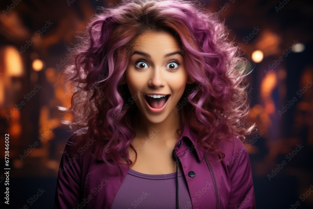 Caucasian Female Purple Color Surprised Concept Generative AI Caucasian Female Purple Color Surprised Concept Generative AI