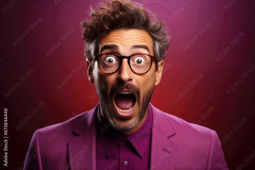 Caucasian Male Purple Color Stunned Background Generative AI Caucasian Male Purple Color Stunned Background Generative AI