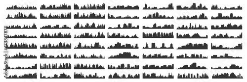  Set city silhouettes. Set of vector cities silhouette. City skylines. Modern City Skyline Set vector illustration #673847873