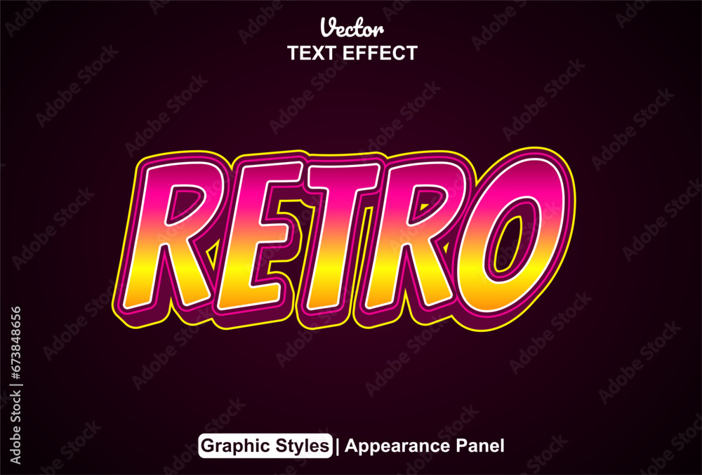Retro text effect with pink graphic style and editable.