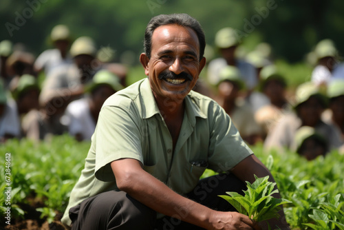 A happy farmer working in the field in Kisan Diwas (Farmer’s Day) © acambium64