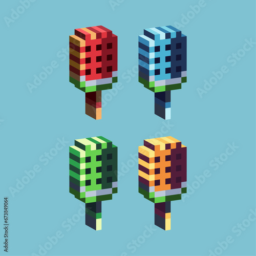 Isometric Pixel art 3d of watermelon ice cream for items asset.ice cream on pixelated style.8bits perfect for game asset or design asset element for your game design asset.