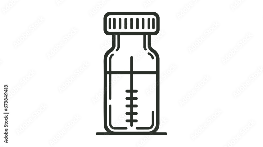 A black and white vector icon of a medicine bottle with measurement markings A black and white vector icon of a medicine bottle with measurement markings