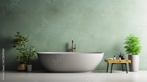 Modern minimalistic bathroom interior with green details