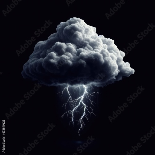 white cloud with lightning on a black background