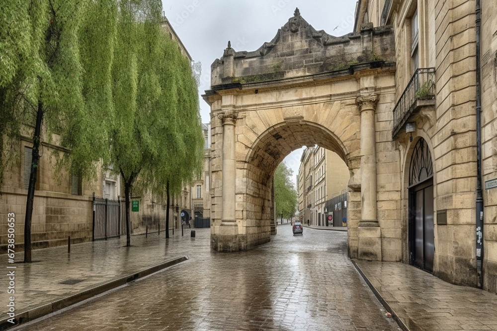 An archaic gateway in Bordeaux, known as Porte Cailhau. Generative AI