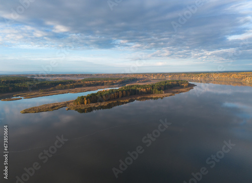 Shot of a small peninsula sticking out into the river Nemunas in Kaunas, Lithuania