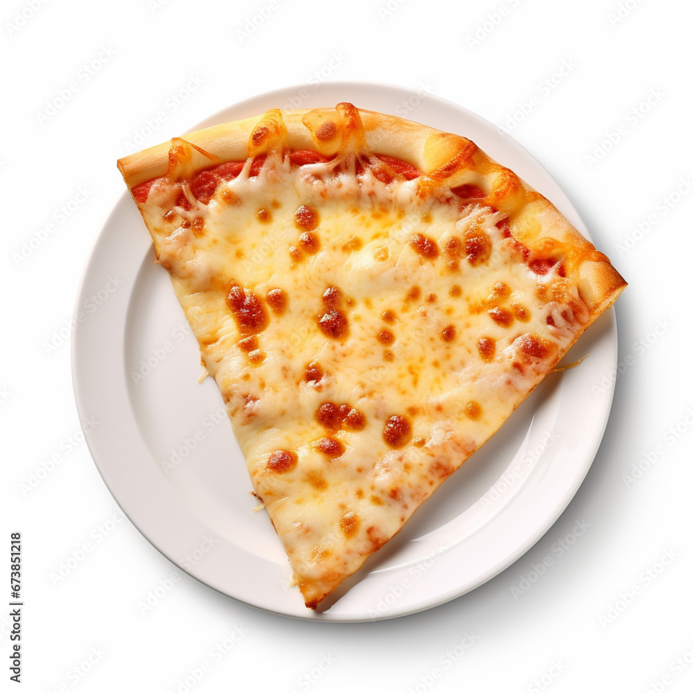 Delicious cheese pizza slice on white isolated background - ai generative Delicious cheese pizza slice on white isolated background - ai generative