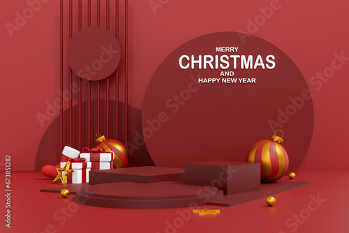 Merry christmas and Happy New Year Holiday Product Display. © memorystockphoto