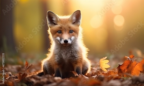 A Curious Baby Fox in a Colorful Autumn Wonderland