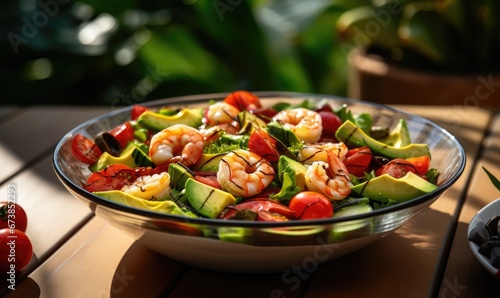 A Delicious Bowl of Shrimp and Avocado Salad on a Table