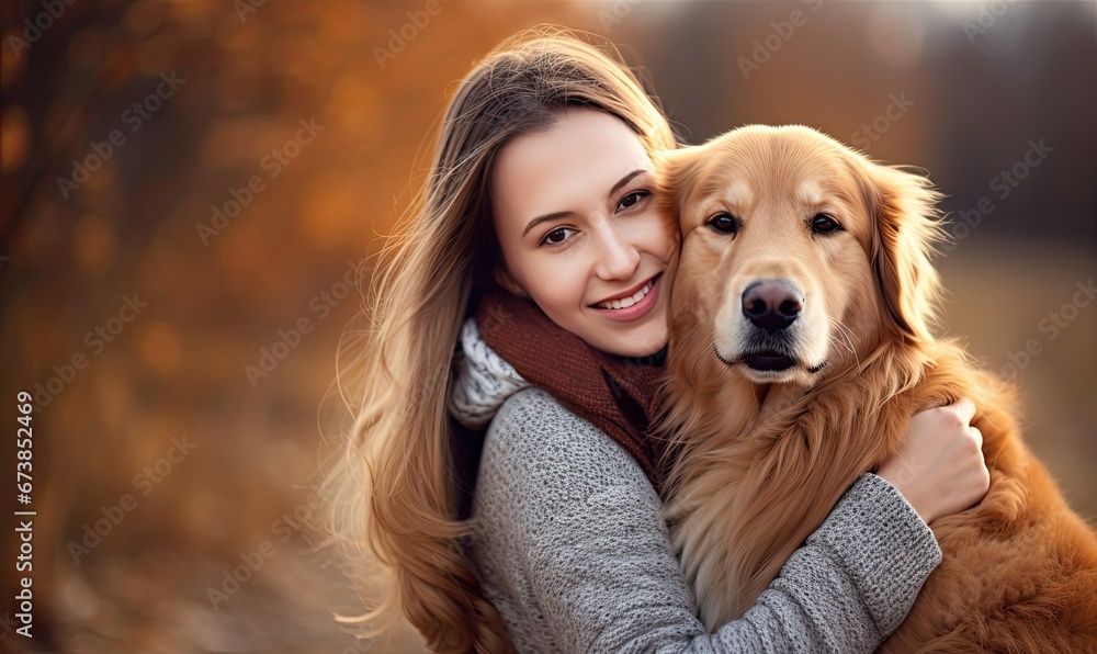 A Heartwarming Moment: Woman Embracing Her Beloved Dog in Nature