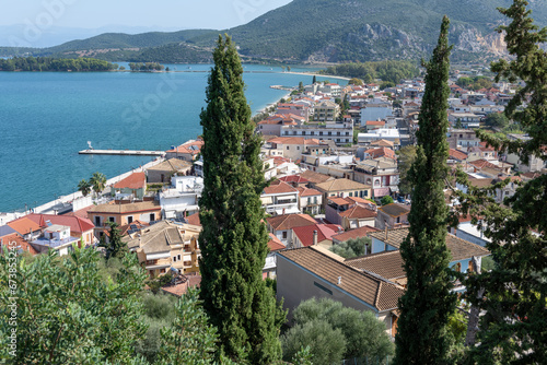A view of the seaside town from Vonitsa Venetian Castle, Vonitsa. Greece.