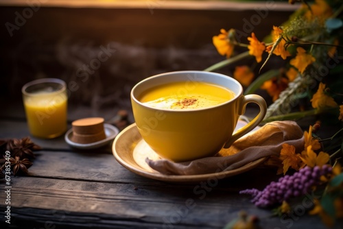 Experience the soothing comfort of a rustic morning with a cup of Golden Milk (Turmeric Latte)