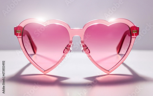 Pink sunglasses heartshaped lenses front view.