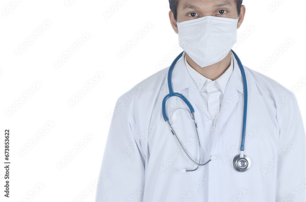 Doctor wearing a medical mask with stethoscope isolated on transparent background. Doctor wearing a medical mask with stethoscope isolated on transparent background.