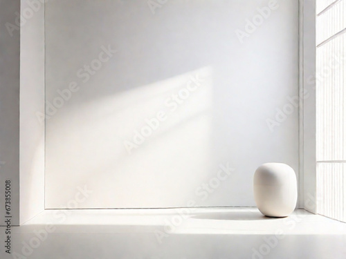 Bellissima immagine di sfondo di uno spazio vuoto in toni di bianco con un gioco di luci e ombre sulla parete e sul pavimento per lavori di progettazione o creativi photo