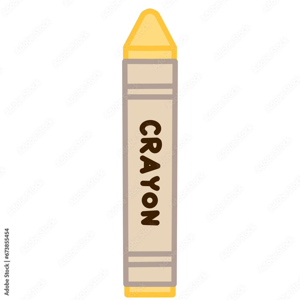 Yellow crayon wax pencil on transparent background