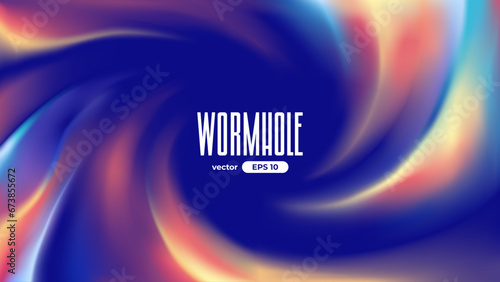 Wormhole background. Vector illustration eps10. Spiral hyperspace tunnel. Space portal for time traveling. Speed effect. Sky with clouds. Black hole vortex. Bright colors. Blue and red. Warp jump. photo