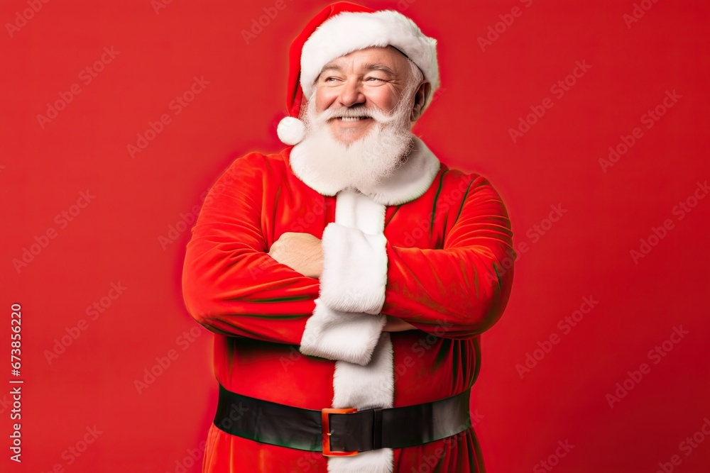 Elegant and cheerful elderly man dressed as Santa Claus, rejoicing and celebrating Christmas in a holiday studio portrait. Elegant and cheerful elderly man dressed as Santa Claus, rejoicing and celebrating Christmas in a holiday studio portrait.