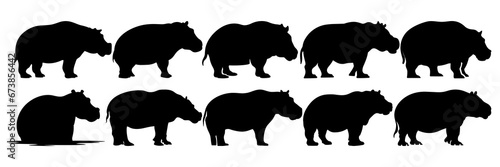 Hippopotamus africa silhouettes set, large pack of vector silhouette design, isolated white background #673856442