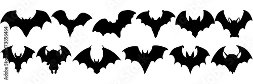 Bat silhouettes set, large pack of vector silhouette design, isolated white background