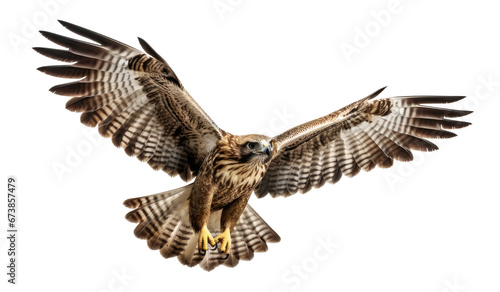 flying hawk with spread wings on transparent or white background